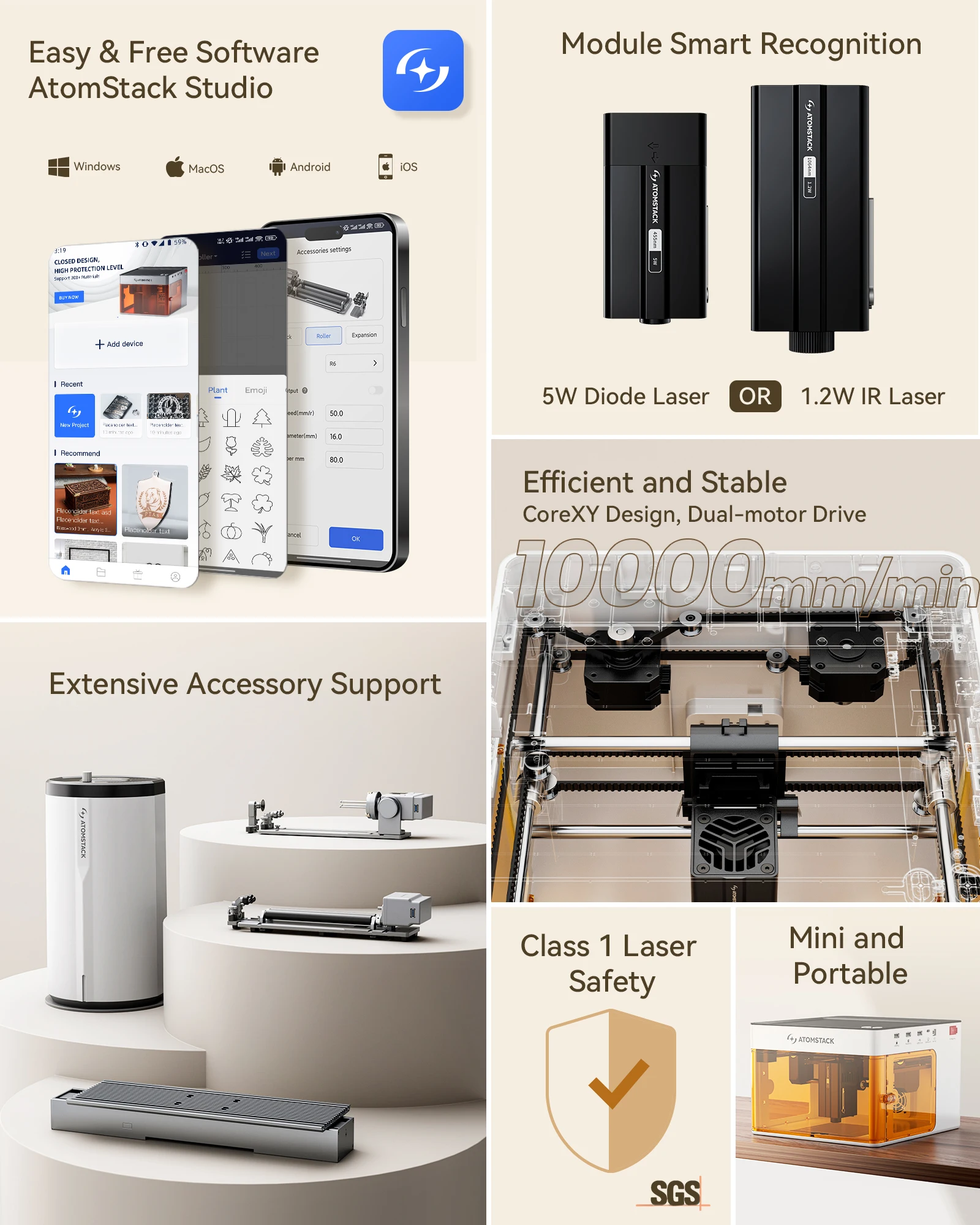 ATOMSTACK 5W Mini Portable Laser Engraver  DIY Bluetooth Machine Painted Dog  Tag Wooden Paper Leather Wooden Stone
