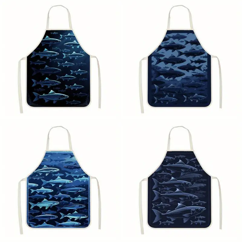 

School Of Fish Apron Linen Apron, Suitable For Kitchen Cooking, Parent-Child Interaction, Painting And Other Scenarios
