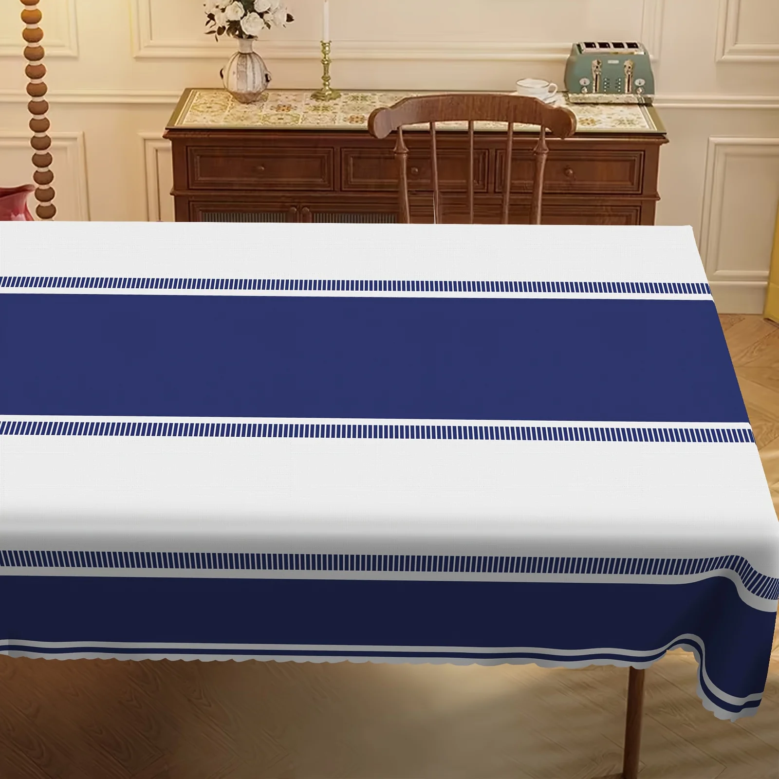Naval blue farmhouse check tablecloth, high-end decoration, suitable for indoor dinner use