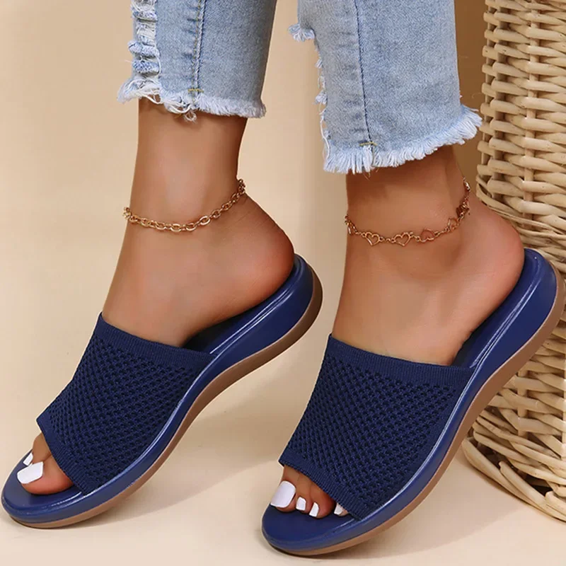 Women Sandals Soft Flat Sandals Zapatos Mujer Summer Sandals Women Stretch Fabric Summer Footwear Elegant Slippers Shoes Women