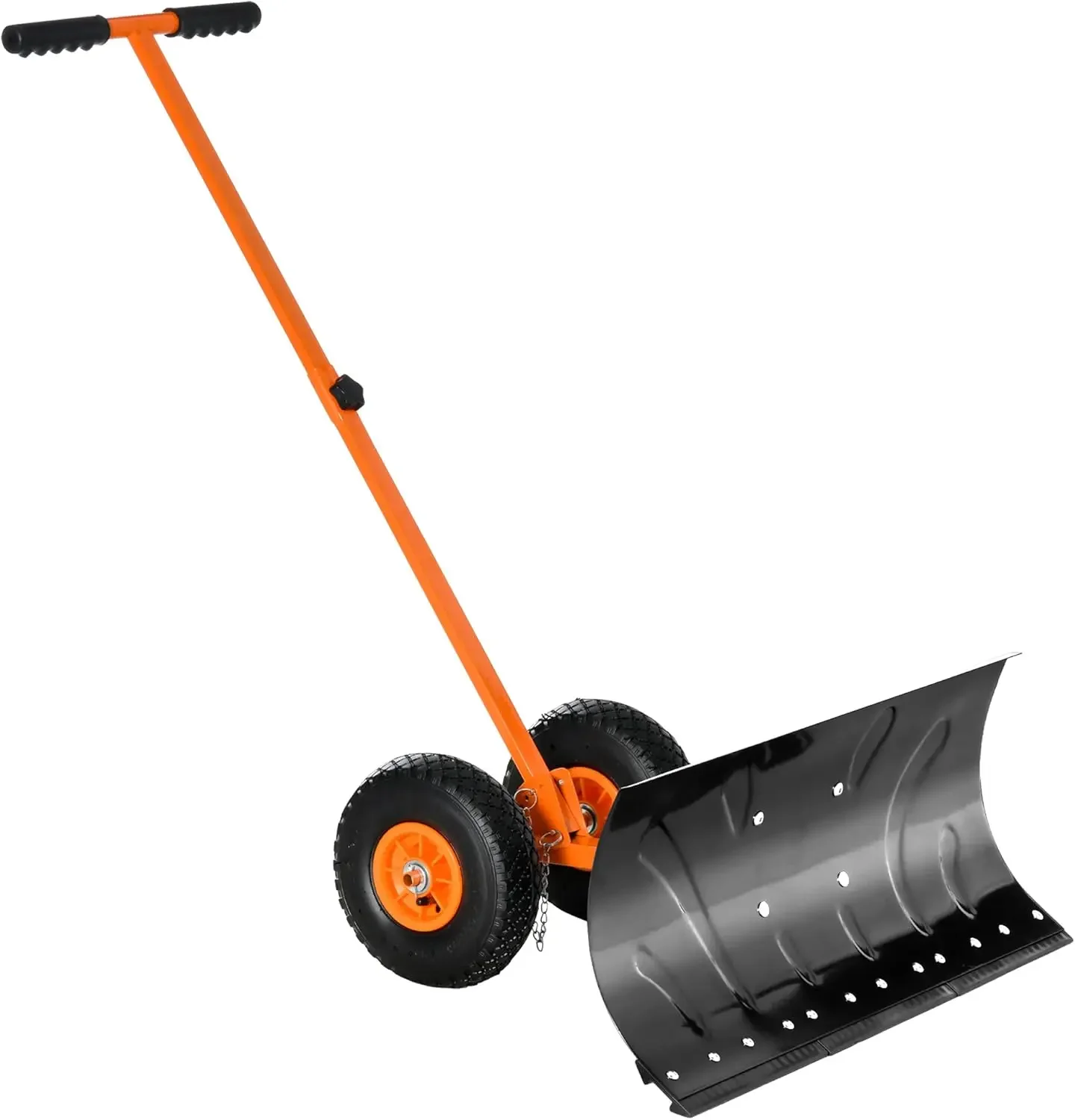 Snow Shovel with Wheels, Snow Pusher, Cushioned Adjustable Angle Handle Removal Tool