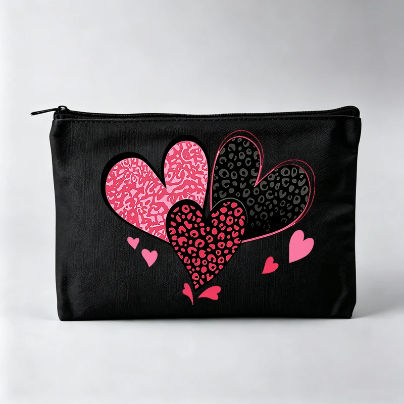 Women's Heart Pattern Makeup Bag with Animal Print, Fashion Cosmetic Pouch for Daily Use