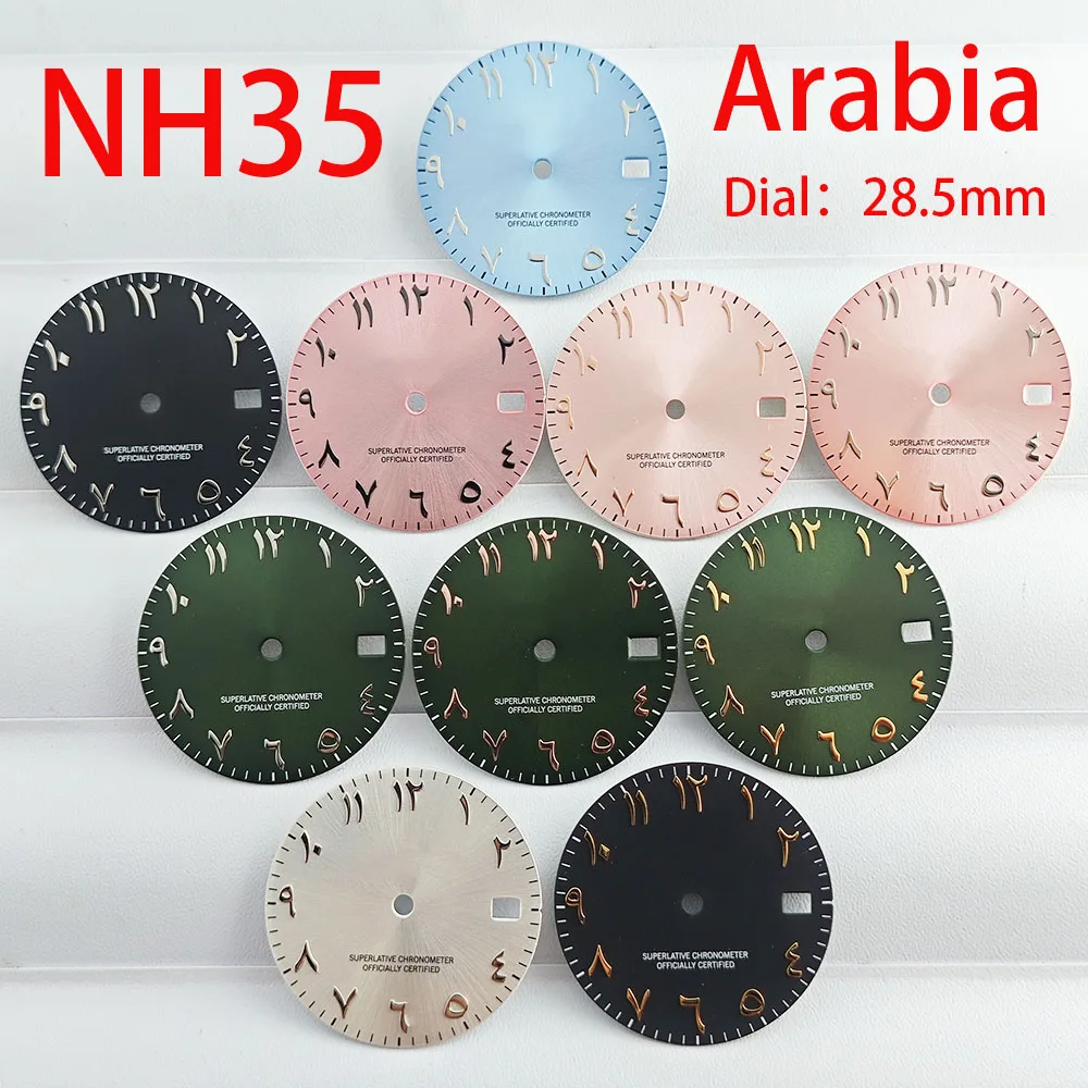 Мужские часы NH35, циферблат с арабскими цифрами, циферблат 28,5 мм для NH35, корпус с автоматическим механизмом, ремешок, аксессуары для часов