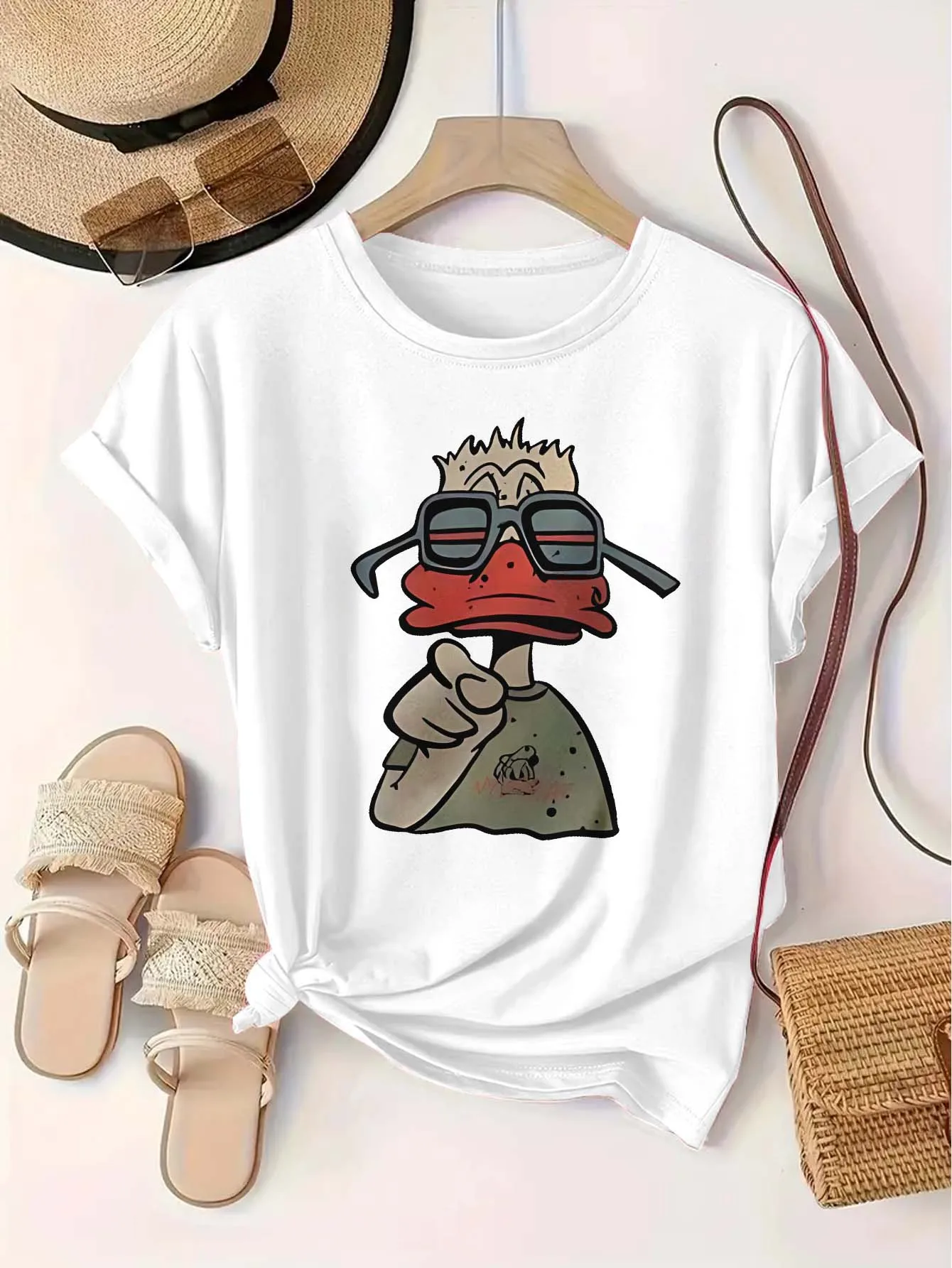 

Плюс размер 1xl-5xl Футболка с коротким рукавом Женская одежда оверсайз | Cool Duck — солнцезащитные очки Platypus с графикой