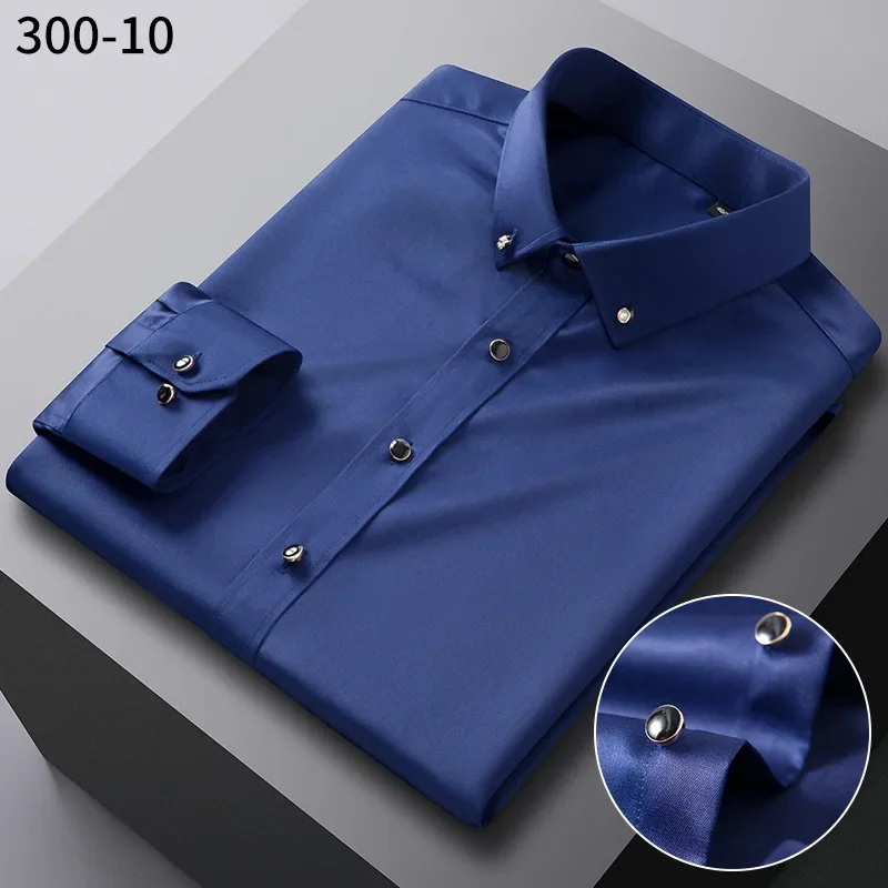 

2024 new spring Men's Luxury Silk Shirts Long Sleeves Fashion Slim Casual Thin Shirts for Men Lapel Business Formal Youth Shirt