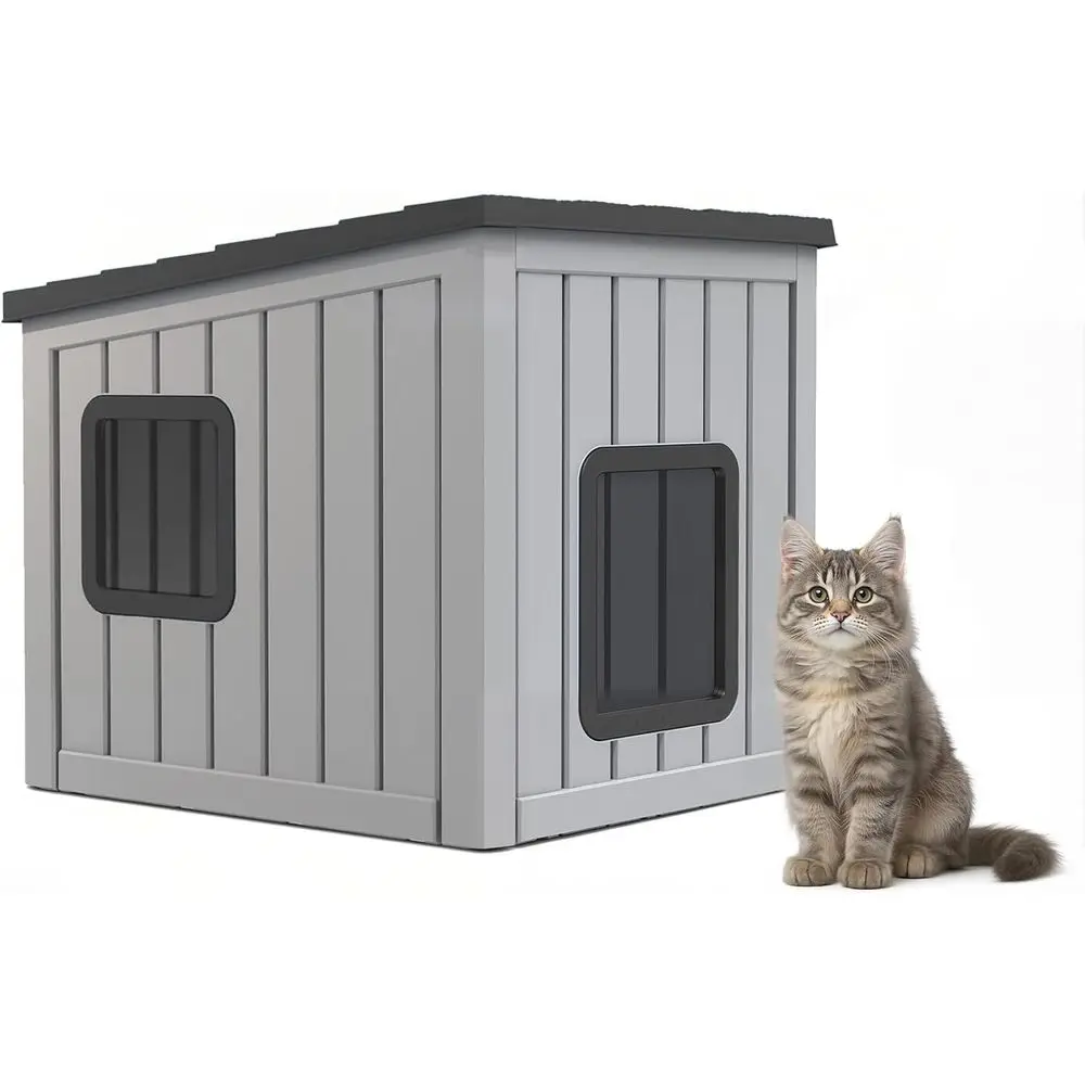 

Всепогодный уличный домик для кошек из полипропилена - прочный, простой в сборке, идеально подходит для кошек, кроликов и мелких животных (черный, маленький)