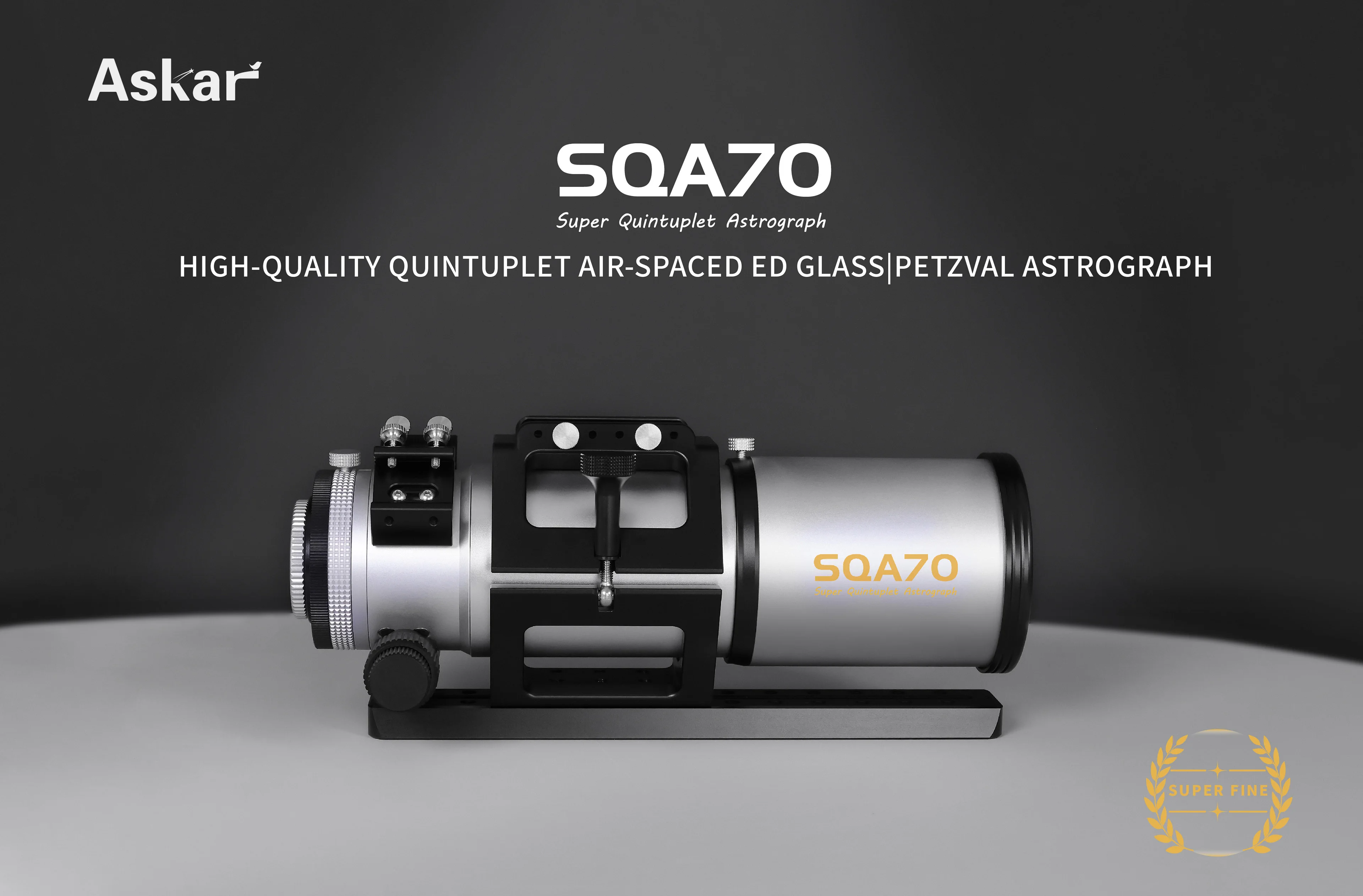 

Астрографический телескоп Askar SQA70 с апертурой 75 мм, пятирядной оптикой, ED-стеклом с воздушной прокладкой и линзами Петзваля, высококачественный