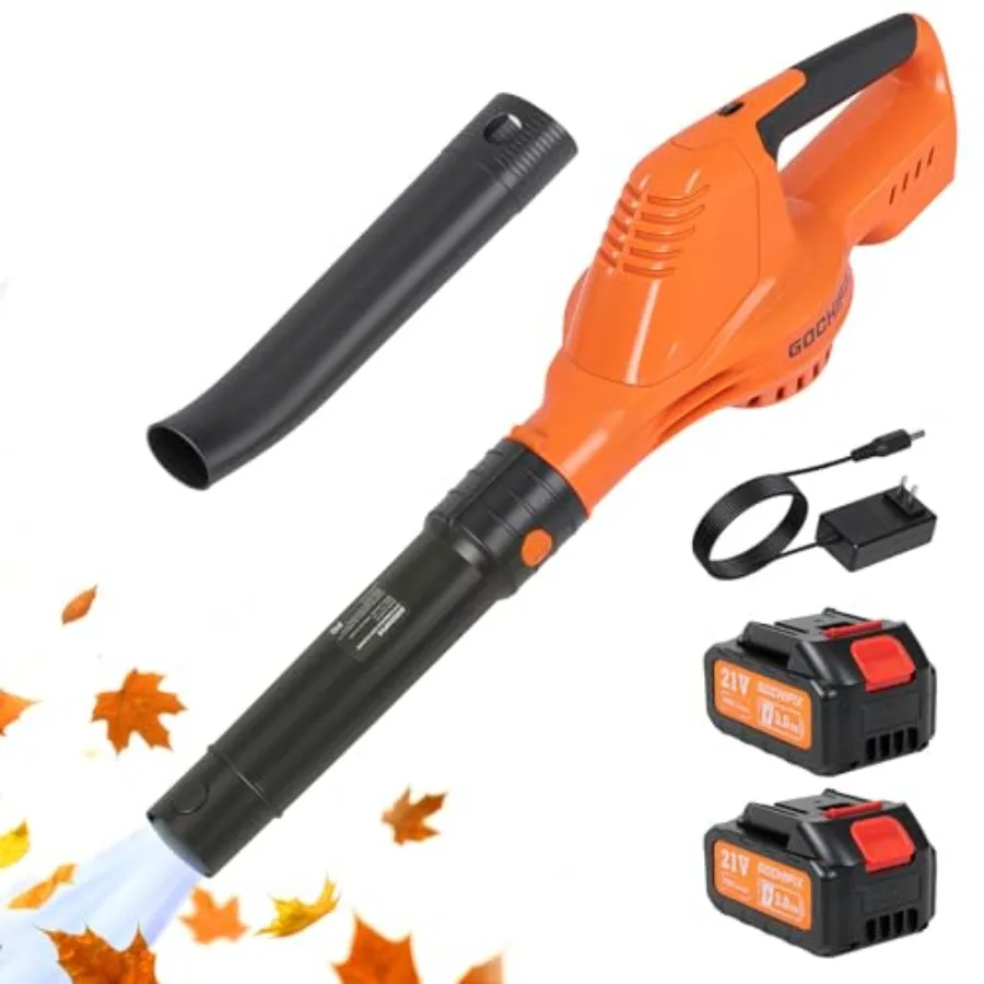 

Leaf Blower Cordless 2 * 21V 3.0Ah Battery and Charger 5 Speed Levels Lightweight 180 CFM 130 MPH Electric Powered Blower w/Ext
