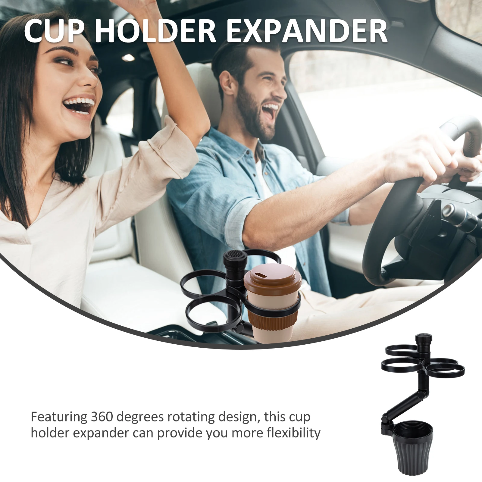 

360 Degrees Rotating Cup Expander for Car Multi Drink Holder Large Capacity ABS Heat Resistant Durable Beverage Holder Mug Tea