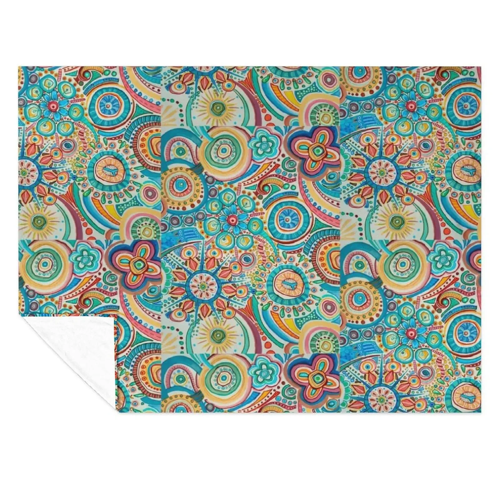 

Joy with flowers, stars, blue, yellow, green, orange, red mandala Throw Blanket Bed Soft Plush Plaid Quilt Blankets