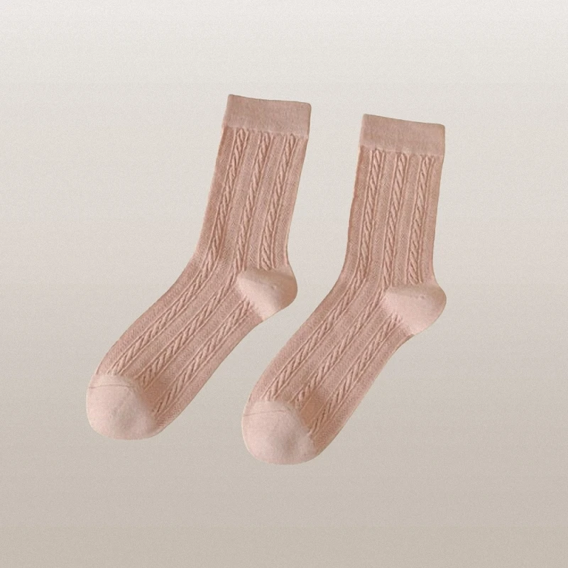 Chaussettes tube décontractées torsadées pour femmes, style collège blanc, chaussettes Lolita solides, qualité supérieure, printemps et été, 5/10 paires