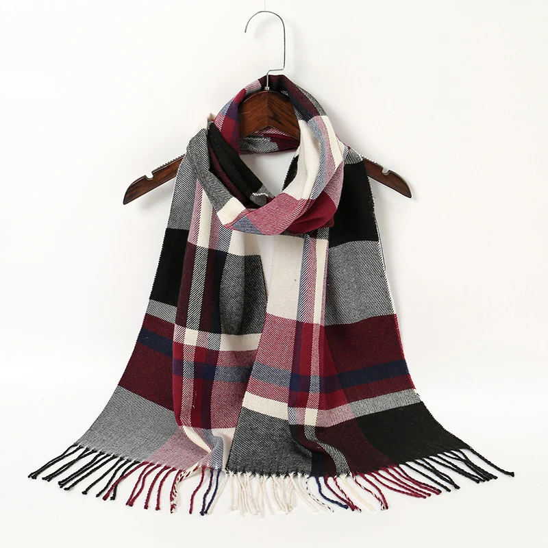 Écharpe en faux cachemire à carreaux pour femme et homme, châle à pompon, garde au chaud, mode extérieure, coupe-vent, Pashmina, vente en gros, hiver