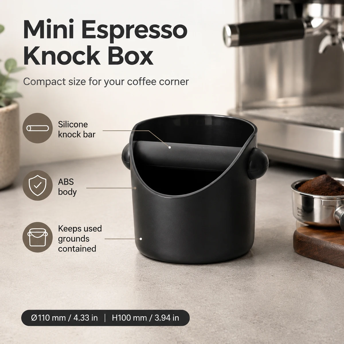 Mini coffee maker with detachable striking bar, shock-absorbing and non-slip base, barista grinder accessory, coffee squeeze box