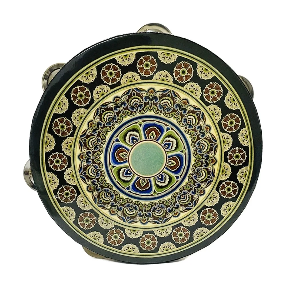 هدية خشبية فلوريت طبلة ذات يد النمط الصيني نمط الأزهار الدف Handbell صف واحد 8 بوصة أداة قرع الموسيقى للأطفال