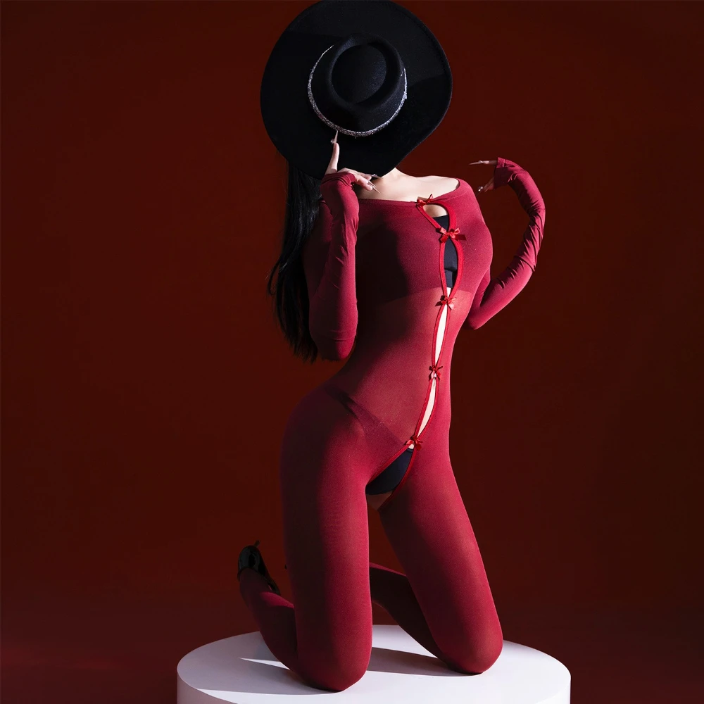 

Женское сексуальное боди с бантом и открытой промежностью, чулки для тела, плотный комбинезон, бархатные чулки для всего тела, женское сексуальное нижнее белье