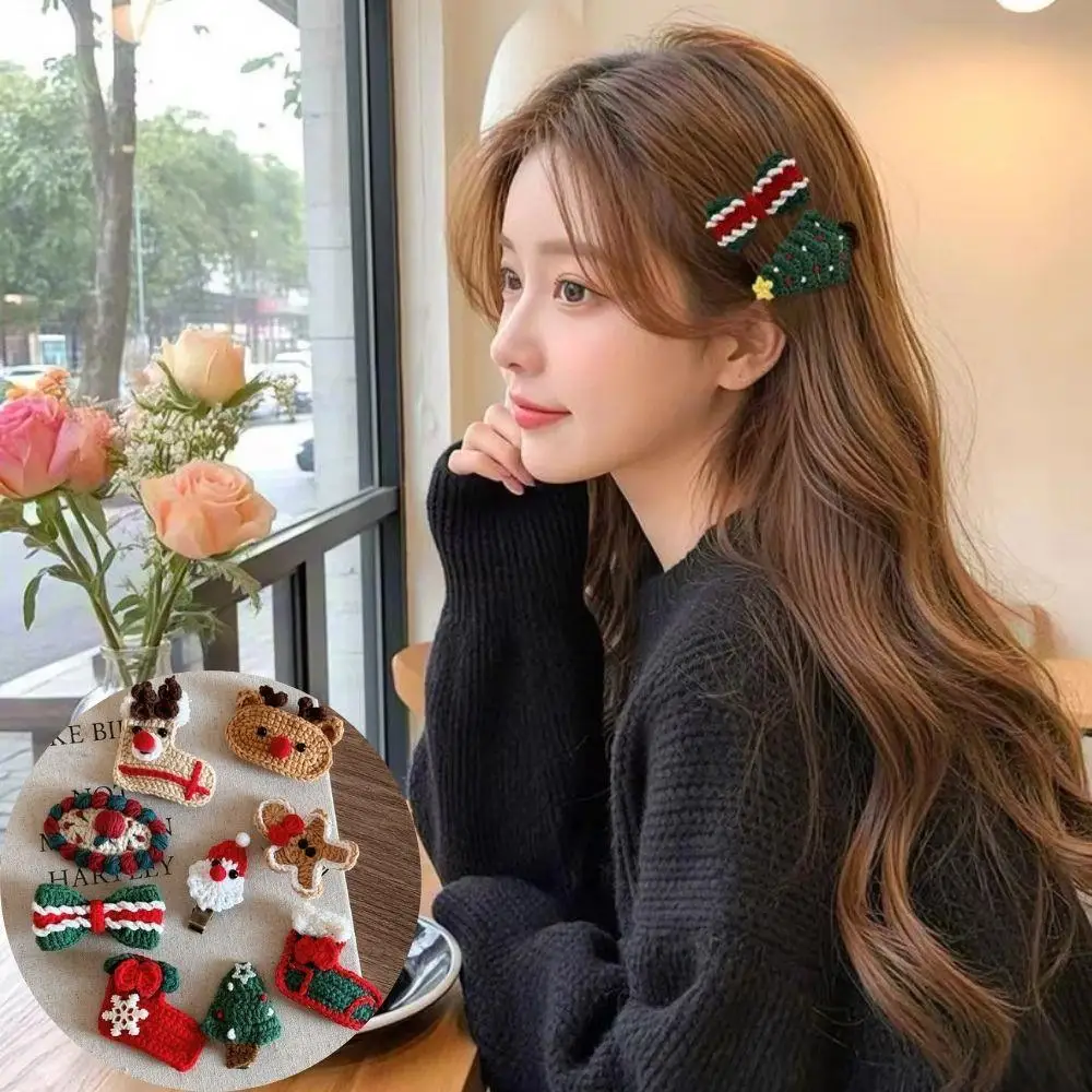 عيد الميلاد محبوك مقاطع الشعر اليدوية الكروشيه دبابيس الشعر شجرة عيد الميلاد BB مقاطع للمرأة الفتيات منقار البط كليب المشابك مجوهرات #1
