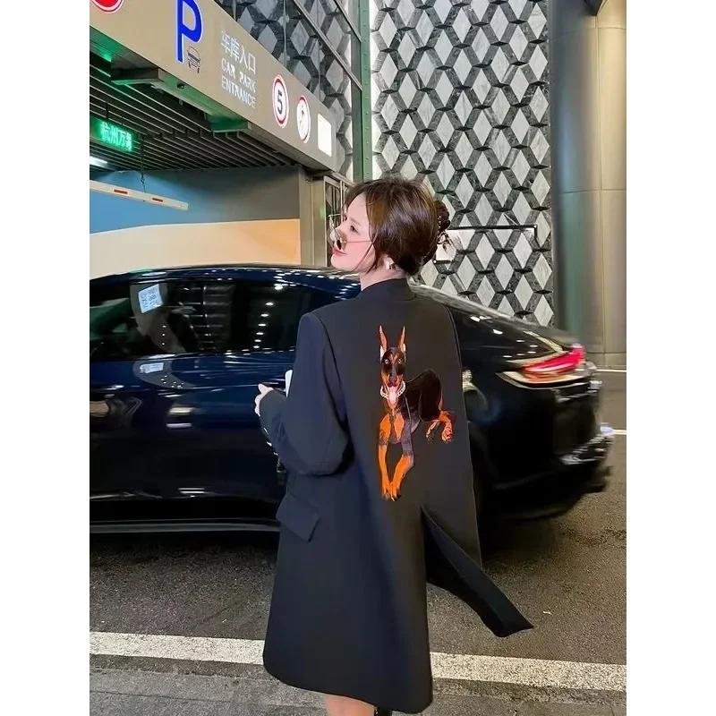 Black Embroidered Blazer Women's  Spring and  Autumn New Korean Version Loose Niche Design Casual Temperament Suit Comfortable