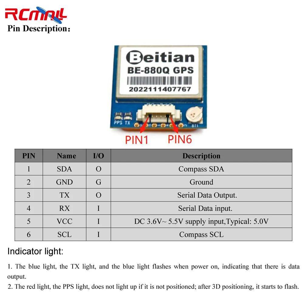 Beitian GPS Module BE-880 BE-880Q with Antenna M10050 GNSS Ultra-low Power GNSS Receiver with Compass for Vehicle Drones