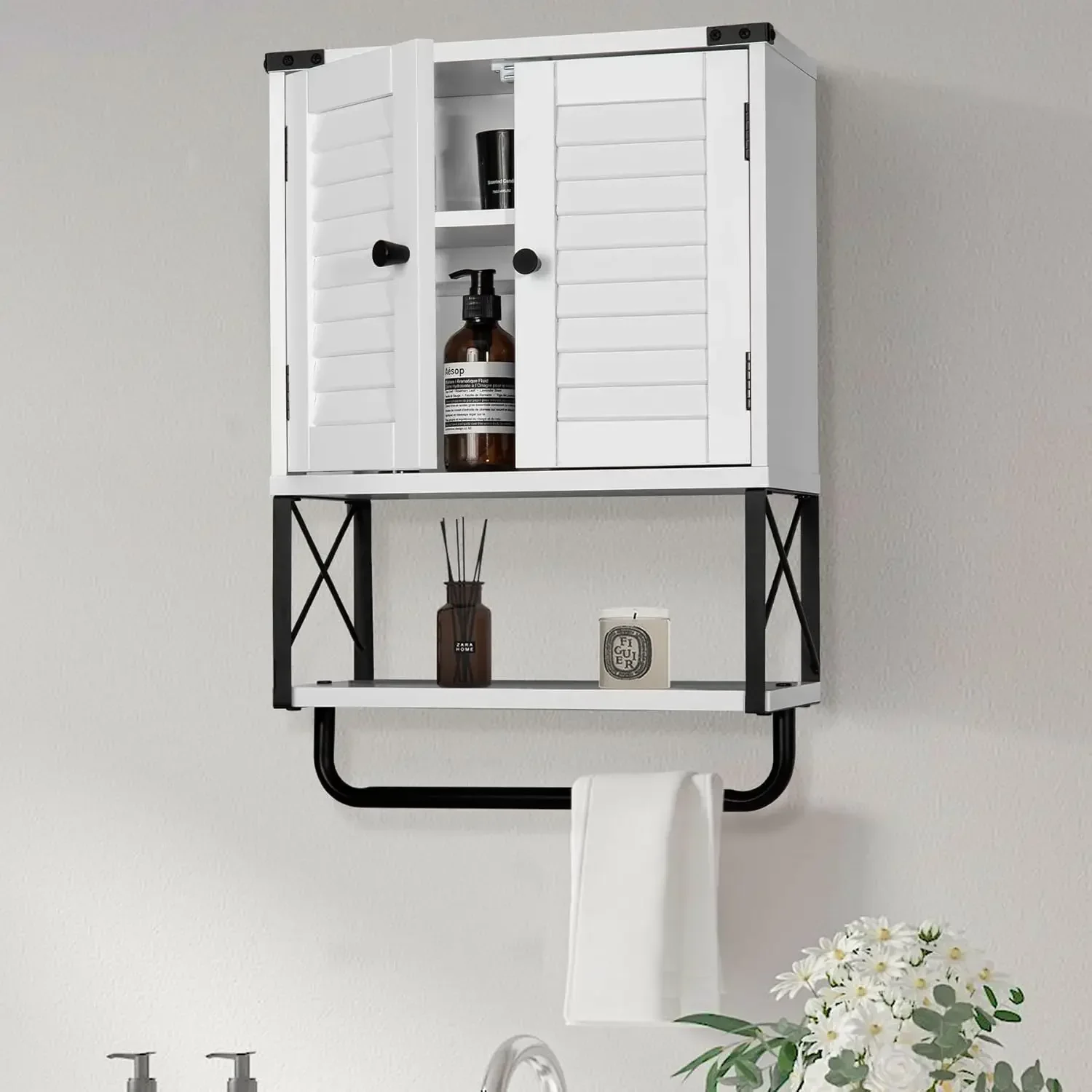 

Bathroom Medicine Wall Cabinet, Bathroom Hanging Storage Cabinets with Louver Doors, Medicine