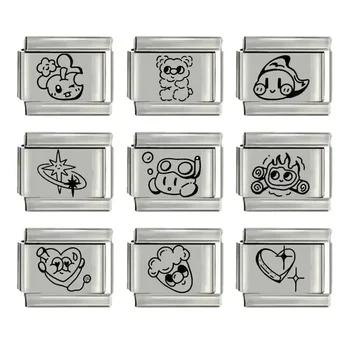 Pulseira italiana de aço inoxidável, módulo de 9mm, destacável, faça você mesmo, linha minimalista ajustável, padrão de desenho animado, joias, correntes personalizadas