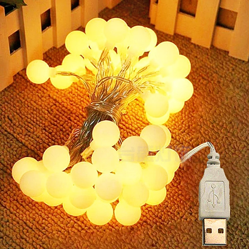 USB Power 20 LED Ball Garland Lights Waterproof Outdoor Lamp Christmas Tree Holiday Wedding Party Fairy String Lights Decoration