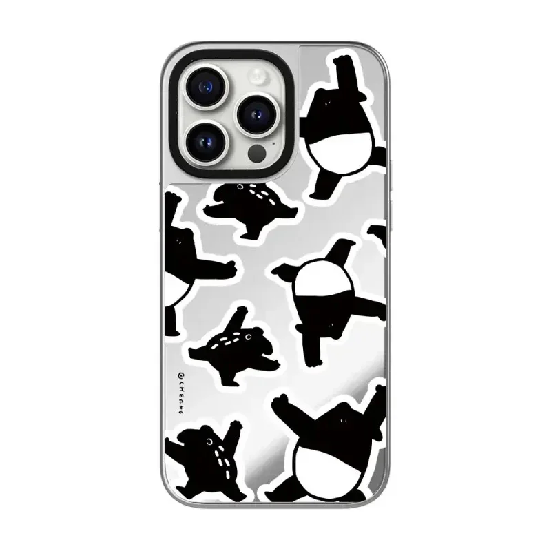 

Cartoon Mountain Silver Border Mirror Surface MagSafe iPhone 12 13 15 14 Pro Max Protective Case, Fits iPhone 15 Pro Max