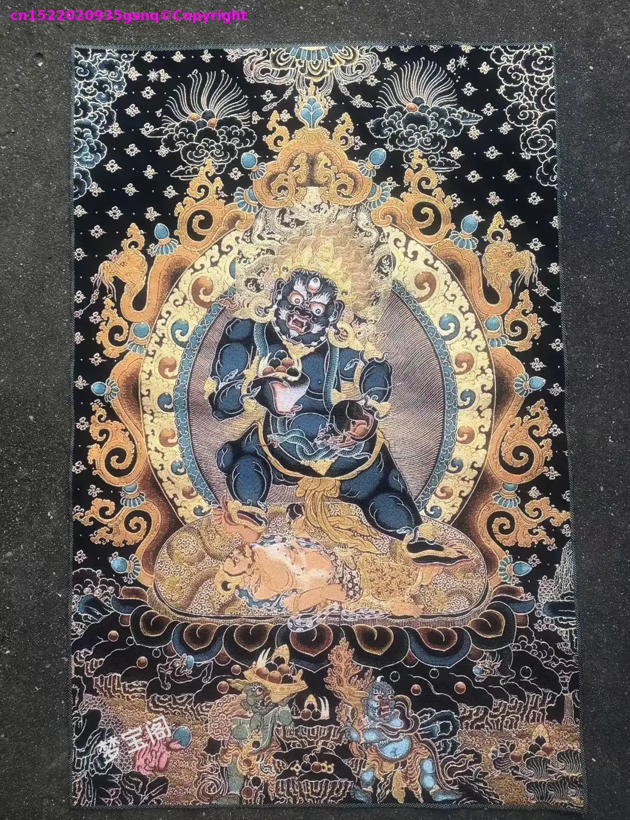 50% off,Buddhist articles,Silk embroidery Black Jambhala Thangka painting,Buddhist decoration,Black Wealth Deity altar painting
