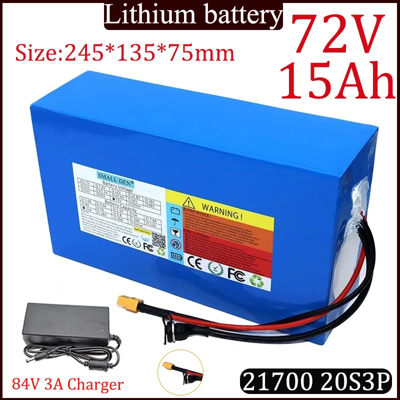 NEW 72V 15Ah 20S3P 21700 lithium battery pack 0-2000W high-power For built-in 30A BMS 84V Solar energy storage battery+charger