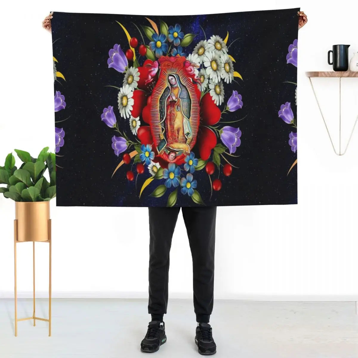 Our Lady of Guadalupe Mexican Virgin Mary Mexico Flowers Tilma Throw Blanket Thin Furry Summer Retros Blankets
