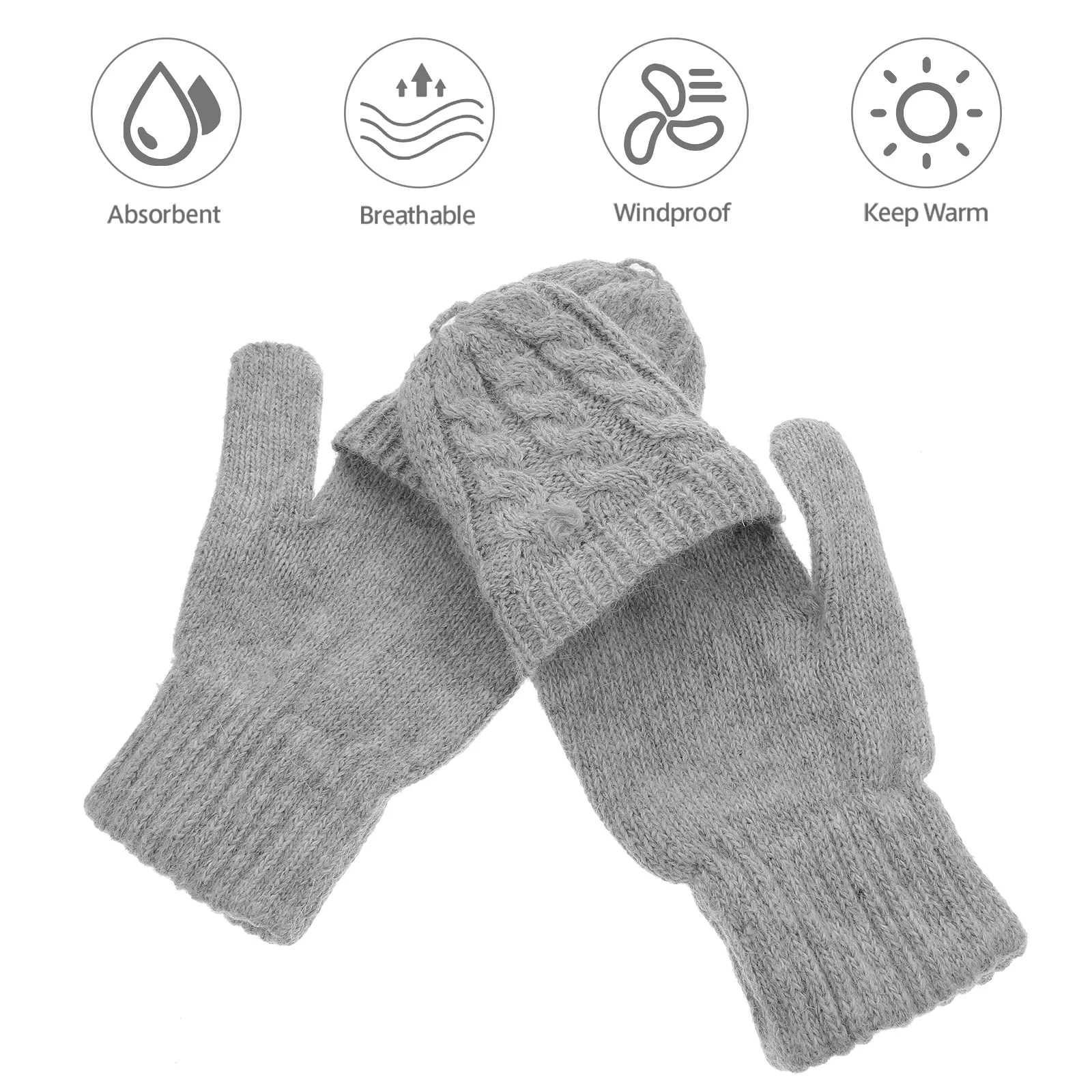 

Женские зимние теплые серые шерстяные вязаные трансформируемые перчатки без пальцев, варежки, легкие, мягкие, удобные, для холодной погоды