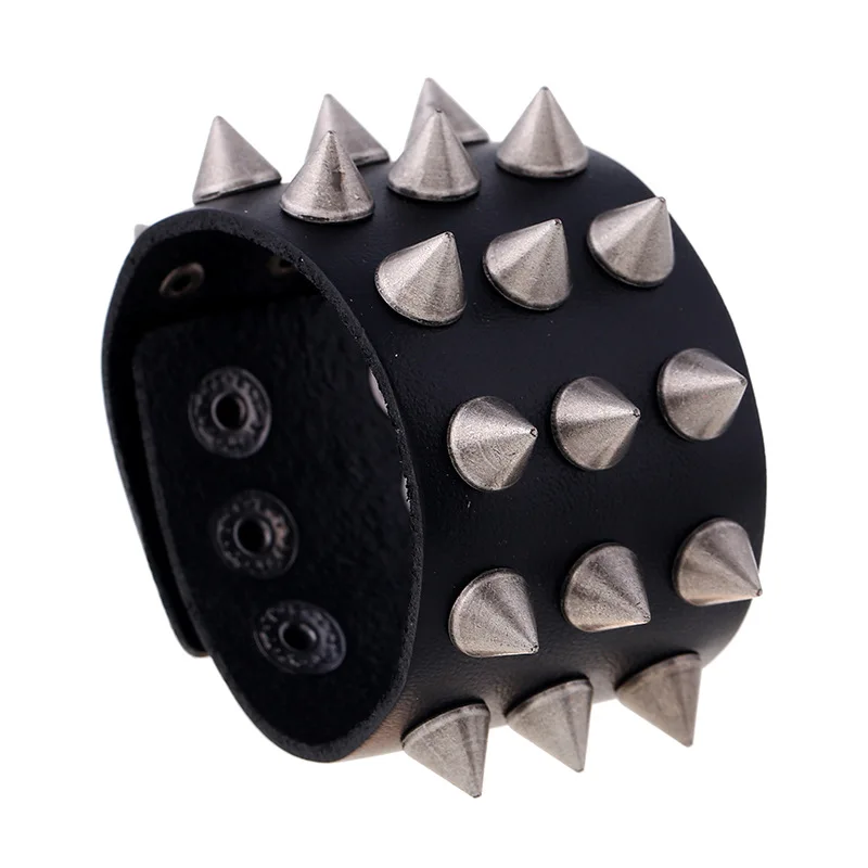 Punk rock rivet spike accessories genuine leather bracelet