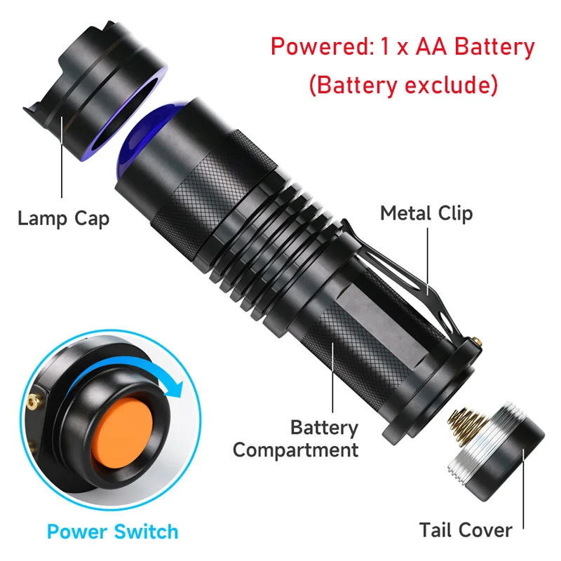 Фонарик с УФ-лампой, 395 нм