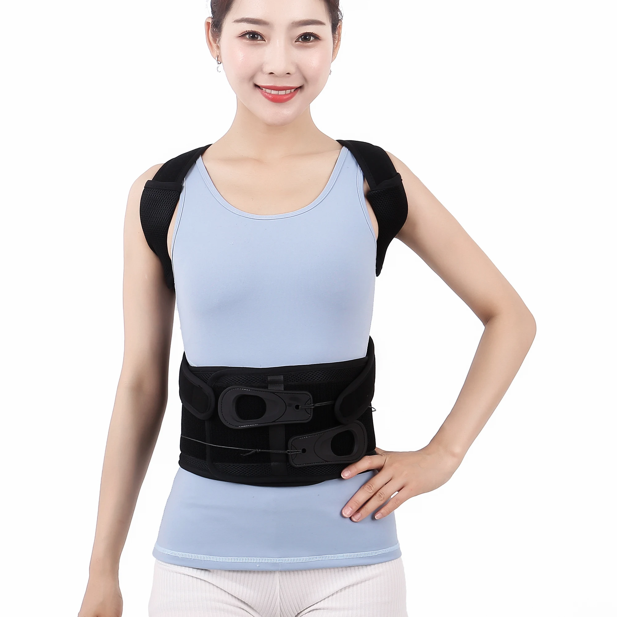 Hot Selling Houding Correctie Riem Schouder Lumbale Brace Wervelkolom Rugsteun Riem Verstelbare Rugsteun Riem Zwart Volwassen