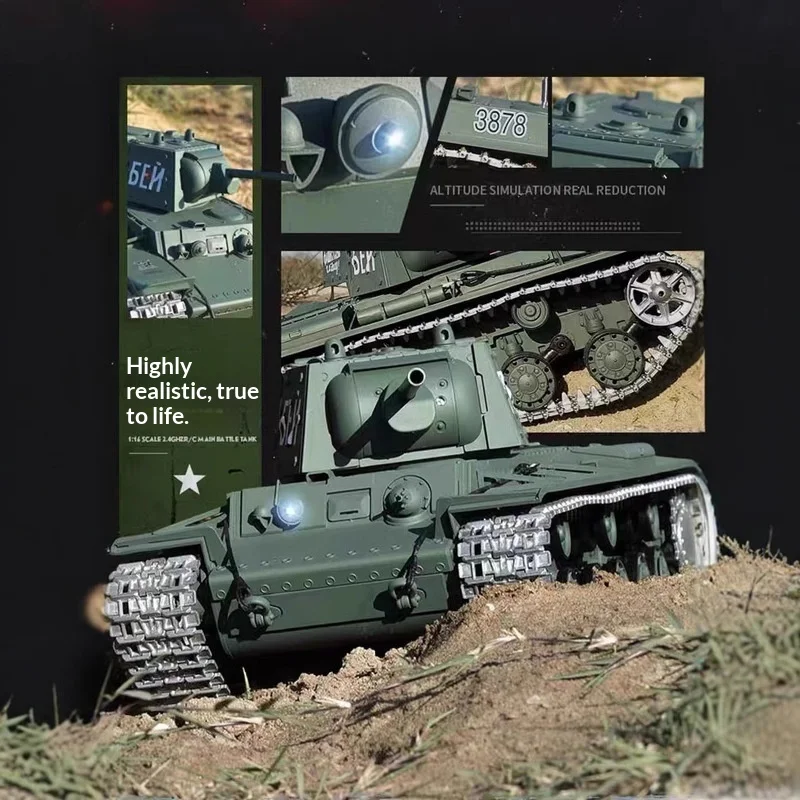 Heng longo 3878 tanque de controle remoto blindado soviético KV-1 modelo militar elétrico brinquedo de metal off-road que pode disparar presente perfeito