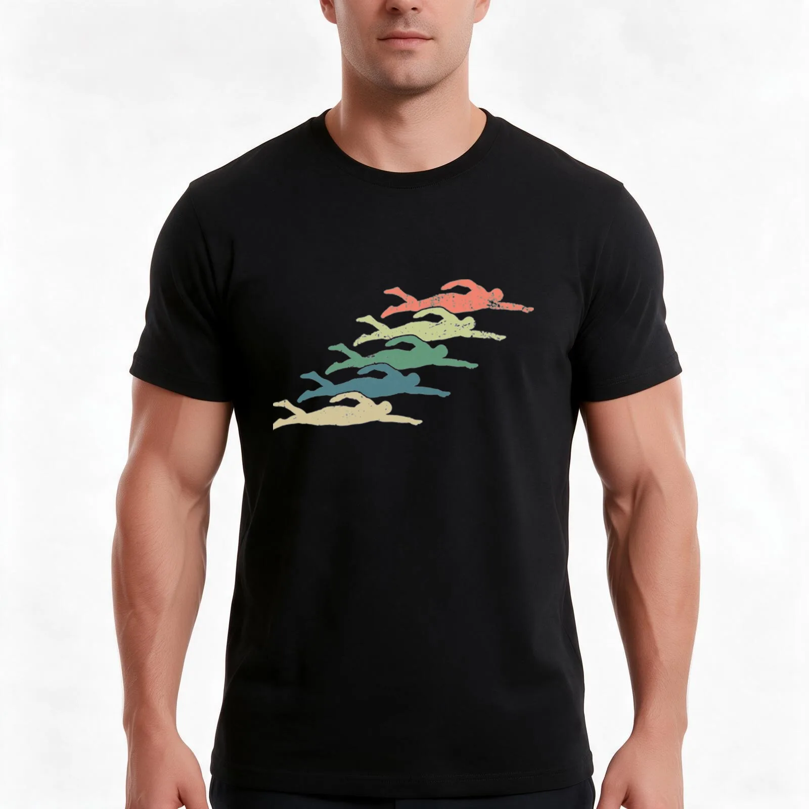 Swimming Swimmer Vintage T-Shirt Summer Casual Cotton Tee Oversized Streetwear Tops Vintage Graphic Print Unisex Men Women