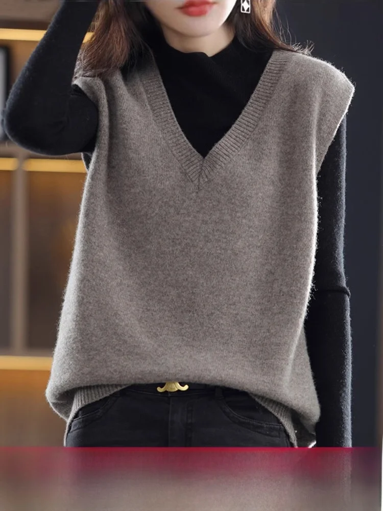 

Новый весенний мягкий шерстяной жилет, женская верхняя одежда, базовый слой, модный вязаный свитер с v-образным вырезом, жилет для поездок на работу