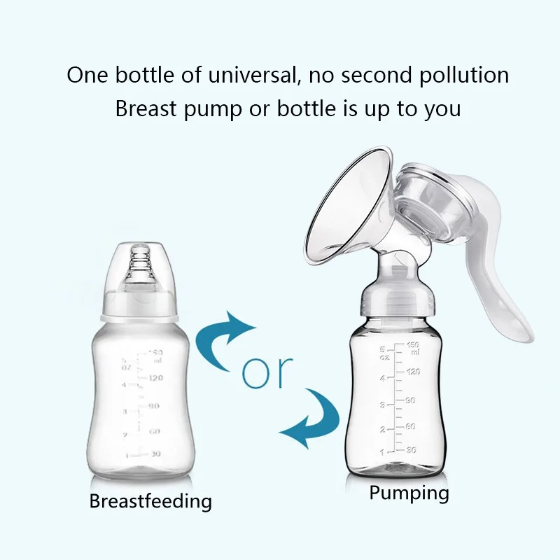 Manual breast pump, newborn milk bottle, breast milk storage bottle, preferably made of PP material, BPA free