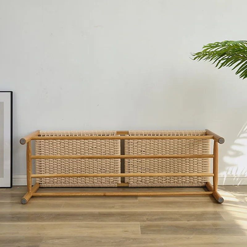 Cross braided rope stool white oak solid wood stool porch shoe change stool dining room bedroom end of bed braided rope bench