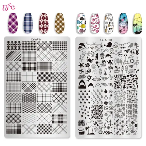 BNG Pretty Nail Stamping Plates Plaid Flowers Nail Art Image Plates Summer Stamp Templates Image Manicuring DIY Printing Tools