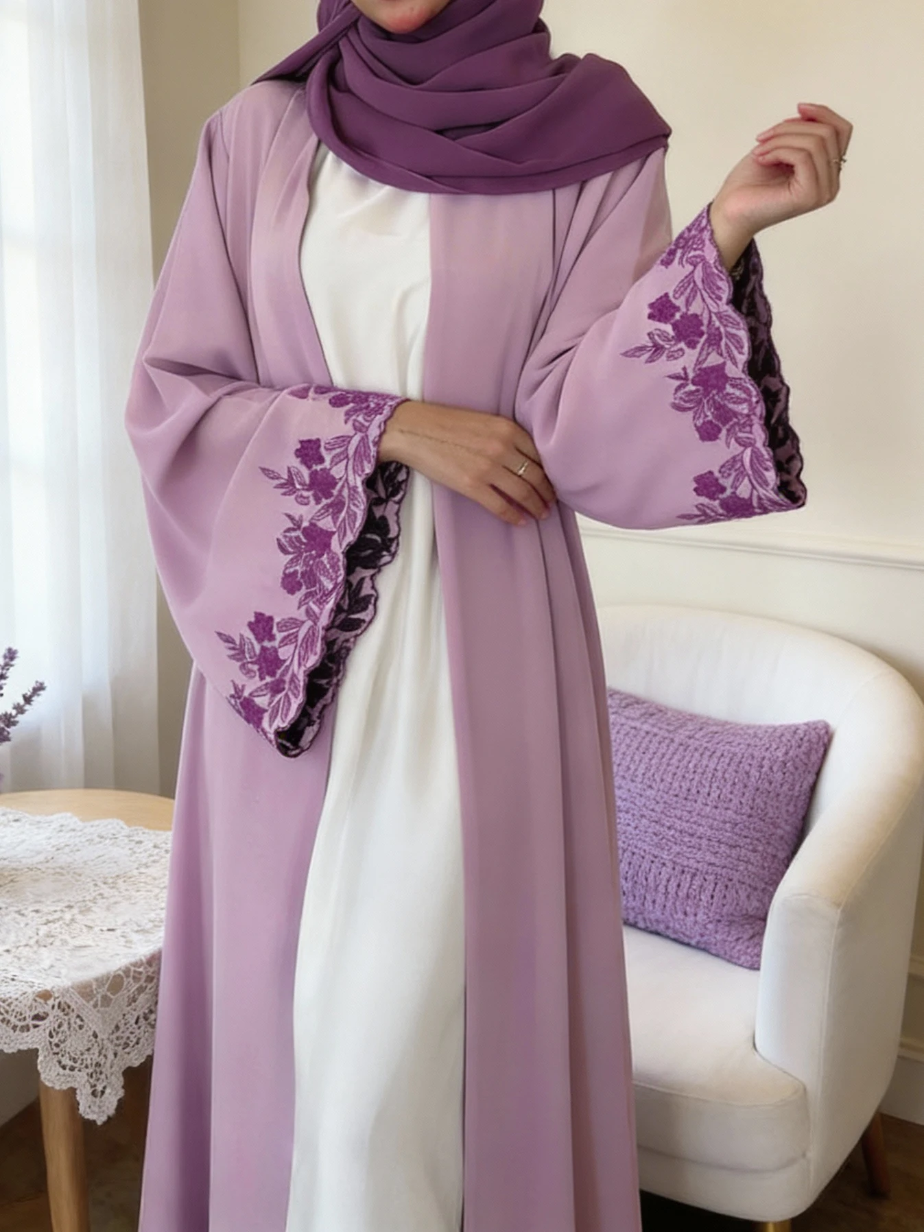 

Dubai Kaftan Modest Maxi Dress Abayas Muslim Open Abaya Scarf Women Islam Caftan Marocain Robe Arabe Femme Musulmane Clothing