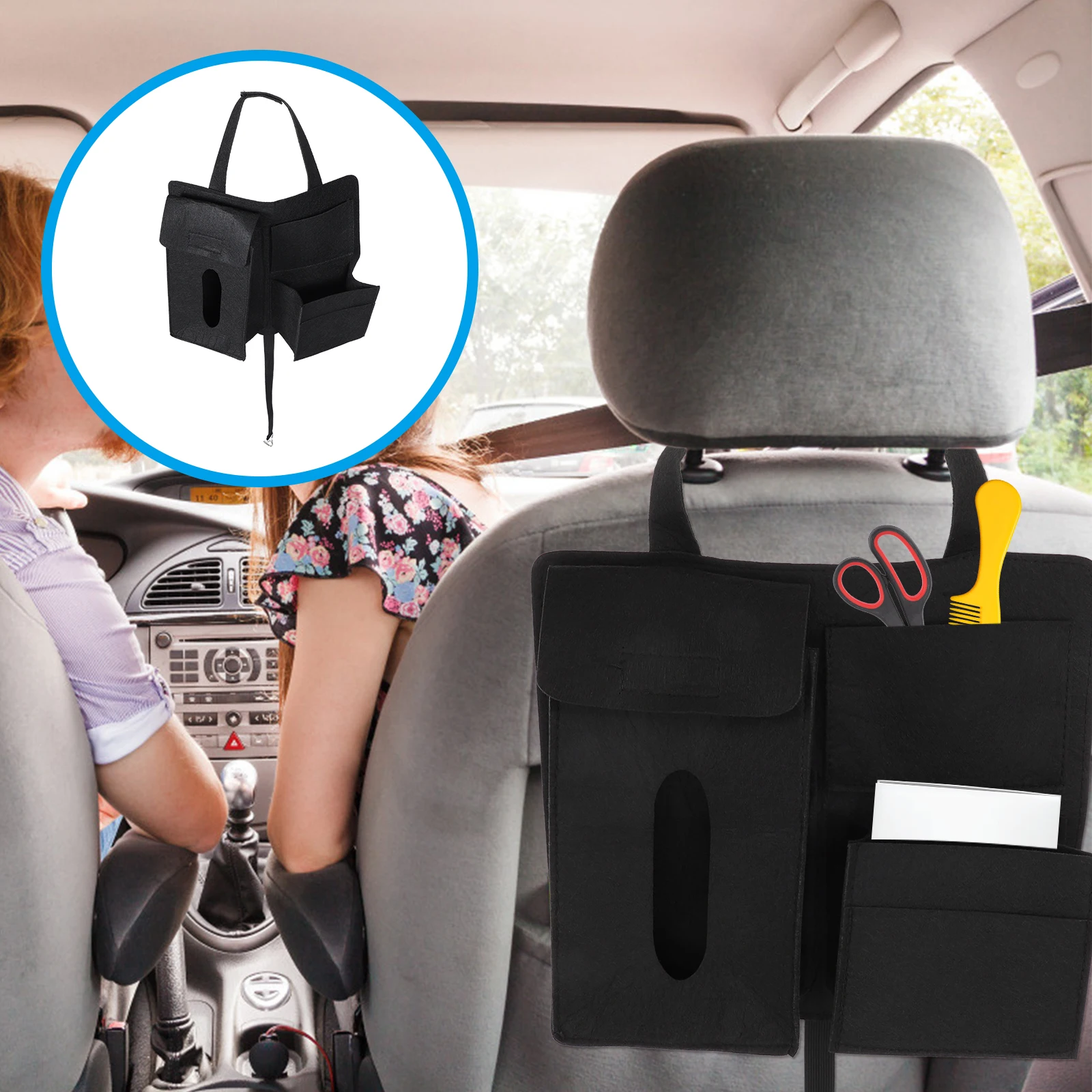 

2Pcs Car Seat Storage Organizer Felt Hanging Bag Backseat Phone Tissue Box Snacks Bottles Wear Resistant Neat Design Car