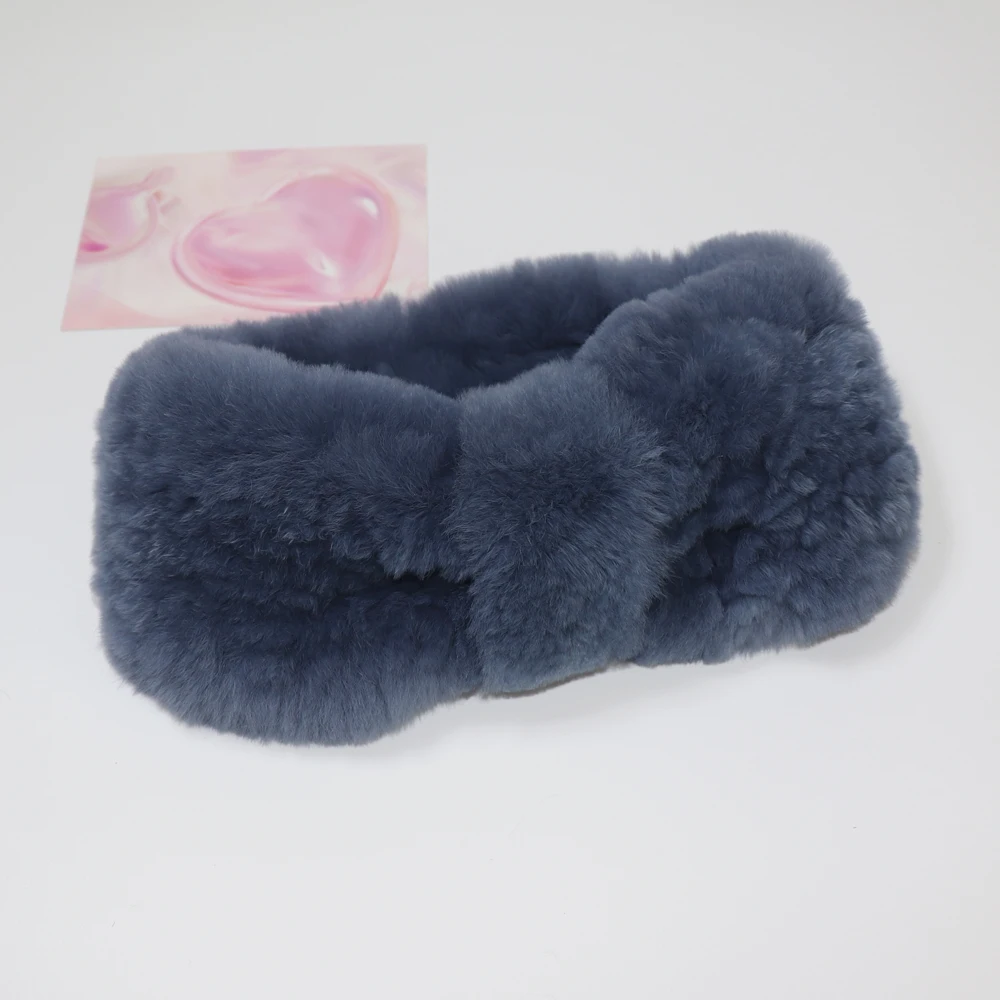 Women Luxury Winter 100% Rex Rabbit Fur Scarf Knitted Elastic Headband High Quality Real Fur Hair Band Fashion Hair Accessories