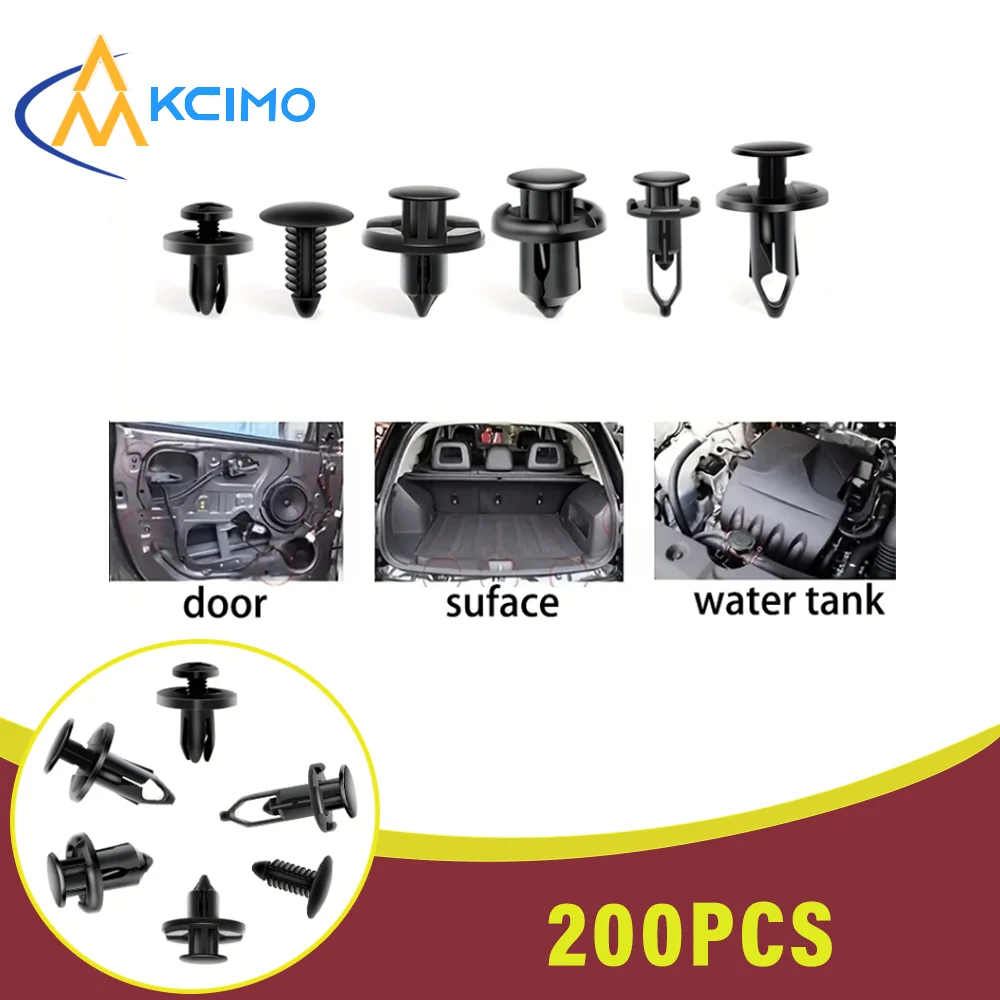 KCIMO 200 PCS Car Retainer Clips Plastic Fasteners Kit 6 Size Auto Push Pin Rivets Set Body Bumper Push Rivet Clips Removal Tool