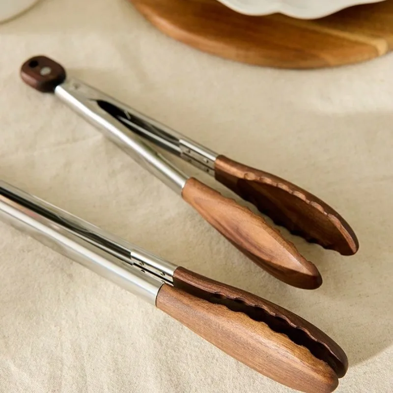 Cirelle Wooden Kitchen Tongs for Cooking,12-inch Stainless Steel Salad Tongs with Walnut Tips,Non-Scratch&Heat-Resistant for BBQ