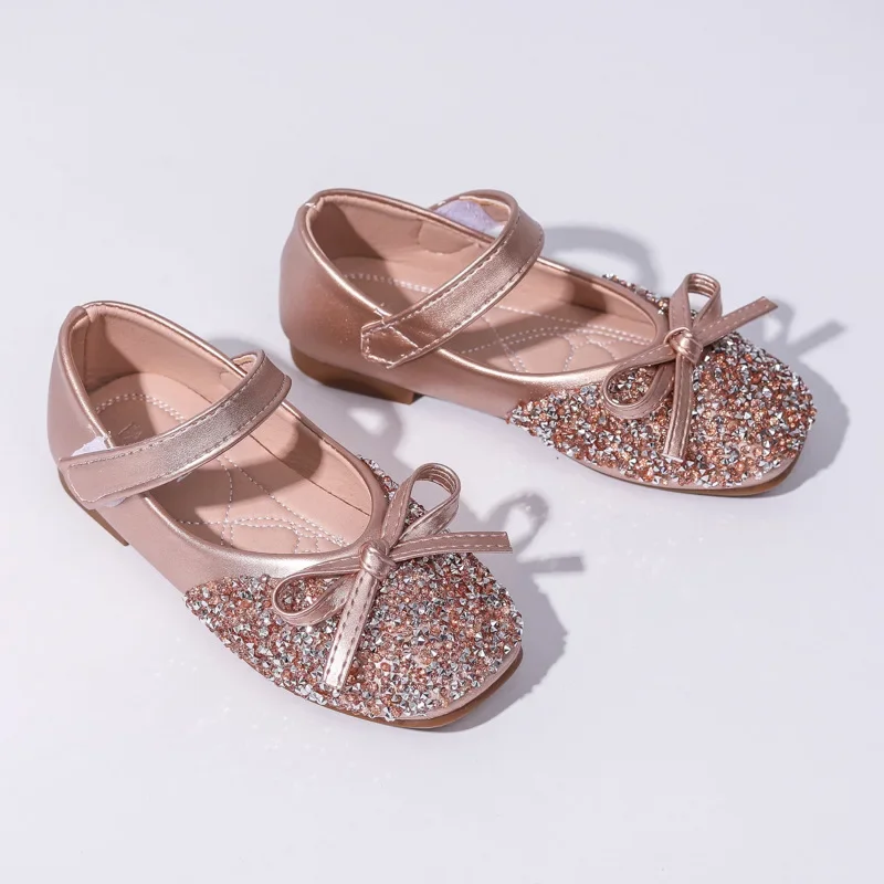 Girls Princess Leather Shoes Spring Autumn Bowtie Children's Flats for Wedding Party Versatile Kids Causal Glitter Ballet Shoes