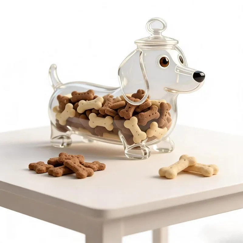 Creative dachshund-shaped glass sealed jar, transparent snack jar with lid, candy storage jar in children's room