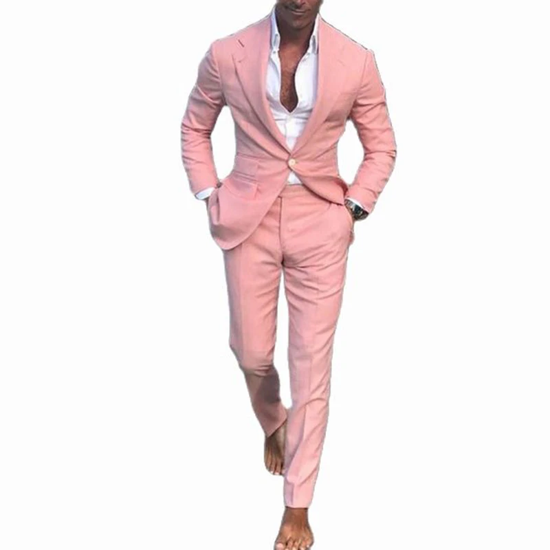 Blazer Pants Set Pink Men\'s Suits for Wedding 2025 Groom Tuxedo Slim Fit Best Man Formal Party Male Suit 2 Piece Costume Homme