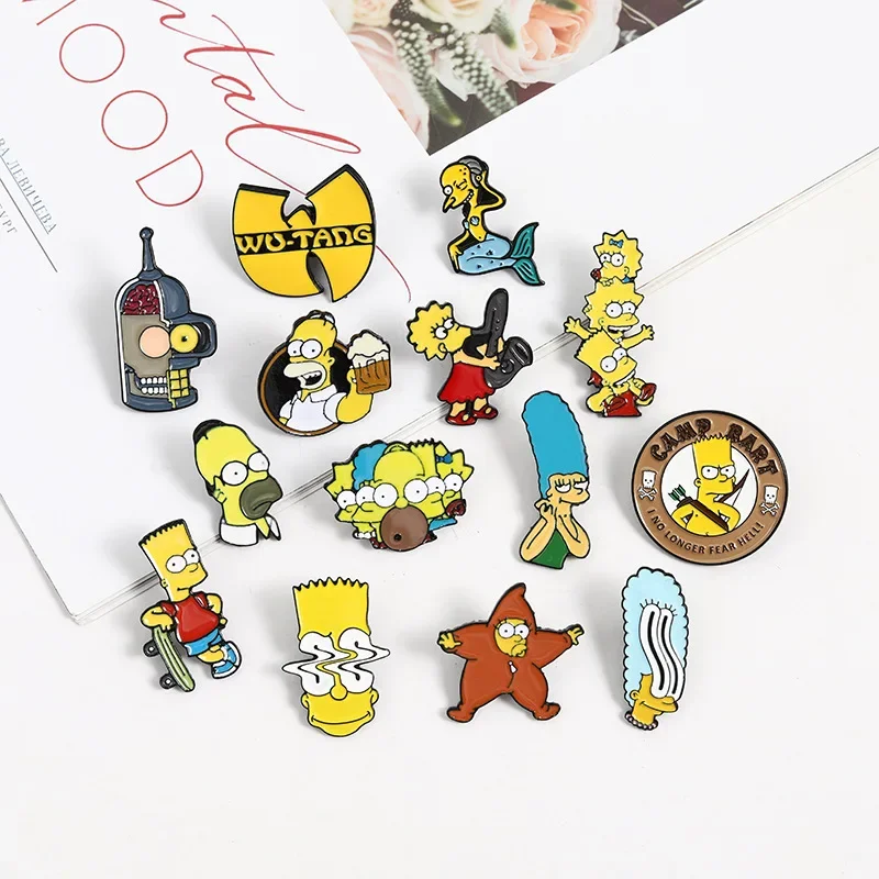 The Simpsons e Homer TV Anime Broche Série, personagem bonito, esmalte, agulha, alfinetes de mochila, pingente, emblema de metal para crianças