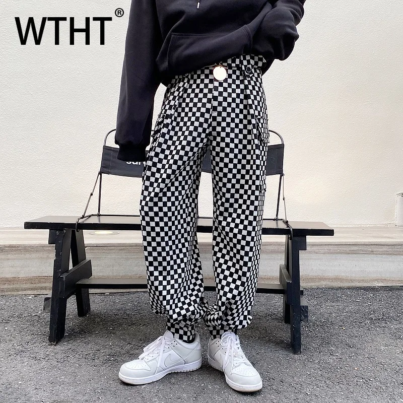 

WTHT модные мужские клетчатые утолщенные повседневные брюки в клетку, модные широкие брюки с высокой талией, мужские осень 2023, 2A1610
