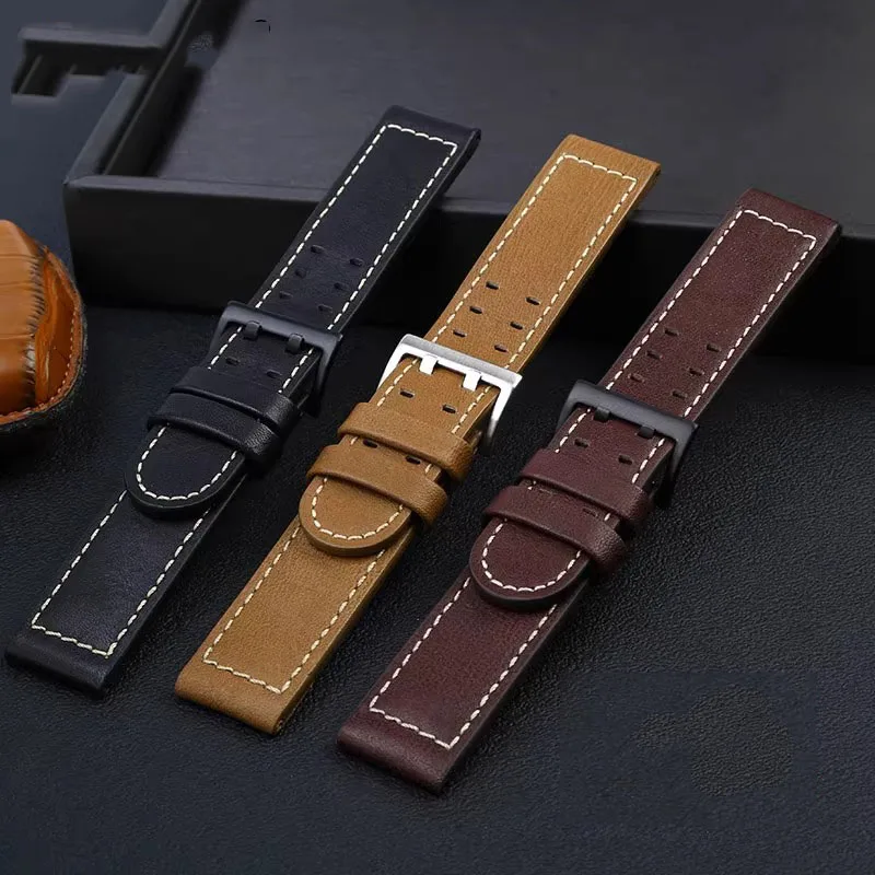 20mm 22mm For Hamilton Khaki Aviation H77616533 H70615733 Watch Strap Genuine Leather Khaki dark brown Men Watchband accessories